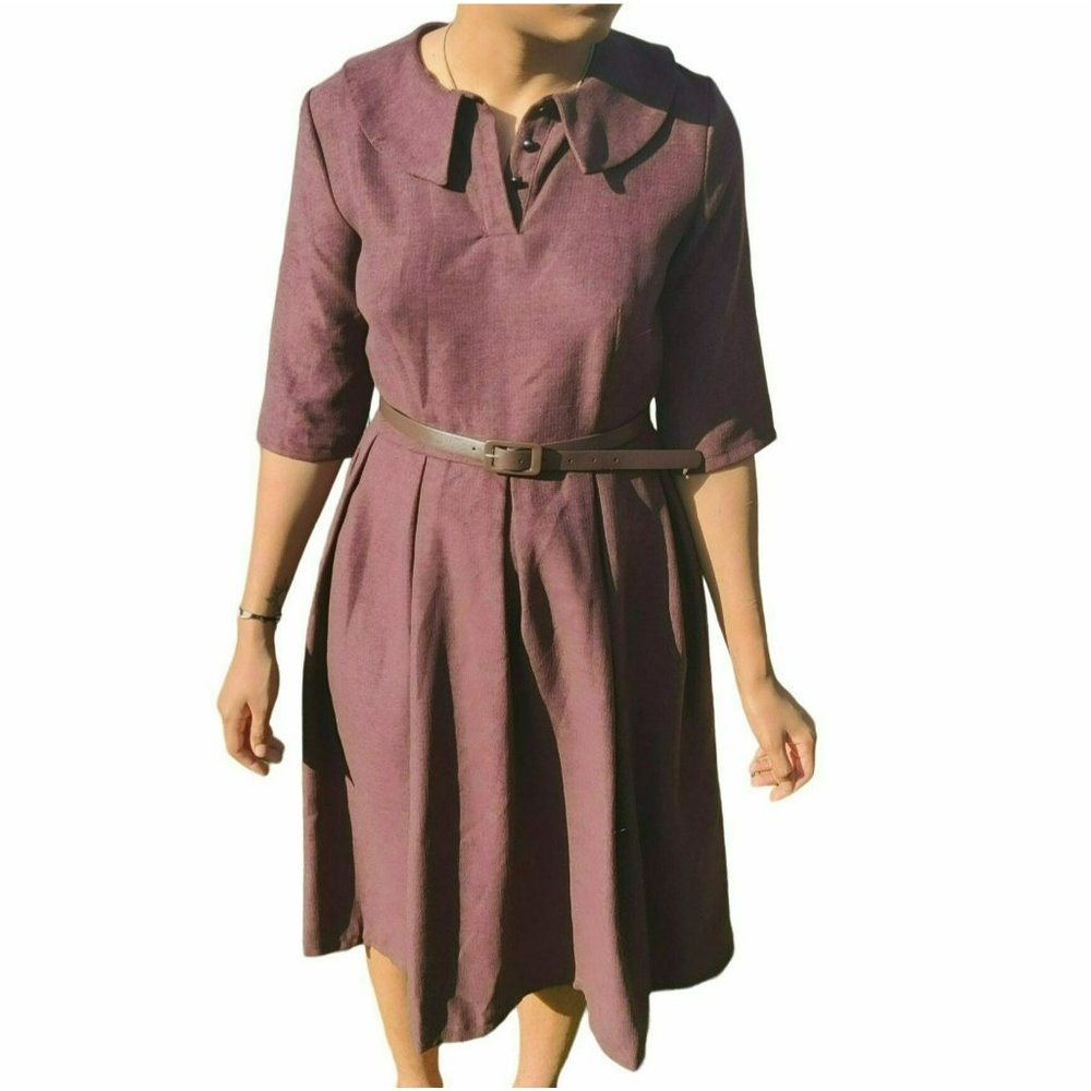 NWT Clocolor Dress Medium Fit Puritan Collar 3/4 Sleeve Fit and Flare Belted